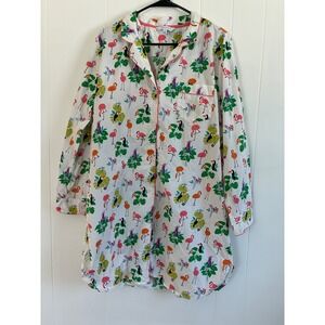 The Company Store Womens XL Cotton Nightshirt Flamingo Tropical Bird Print